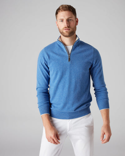 N.Peal Men's The Carnaby Half Zip Cashmere Jumper Cruise Blue
