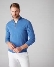 Load image into Gallery viewer, N.Peal Men&#39;s The Carnaby Half Zip Cashmere Jumper Cruise Blue
