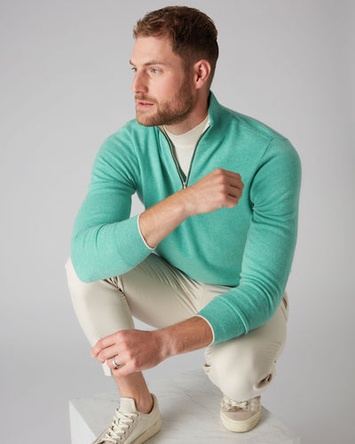 N.Peal Men's The Carnaby Half Zip Cashmere Jumper Palm Green