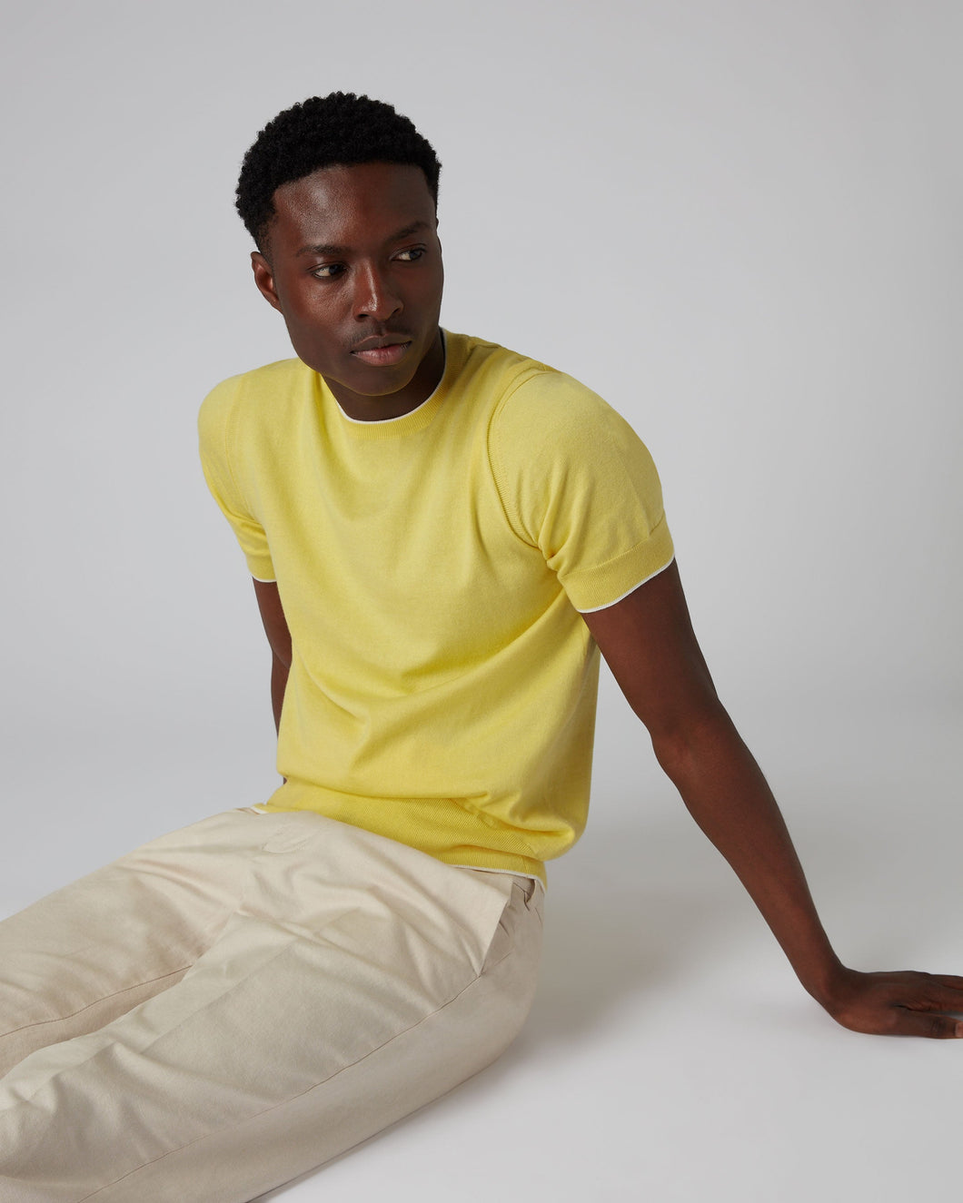 N.Peal Men's Short Sleeve Crew Neck T Shirt Sunshine Yellow