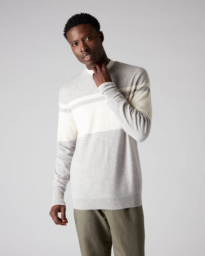 N.Peal Men's Striped Cashmere Sweatshirt Fumo Grey