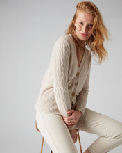 Load image into Gallery viewer, N.Peal Women&#39;s Cable V Neck Cashmere Cardigan Almond White
