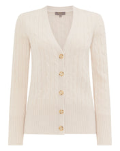 Load image into Gallery viewer, N.Peal Women&#39;s Cable V Neck Cashmere Cardigan Almond White
