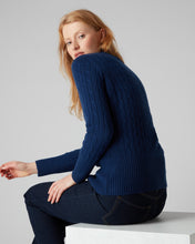 Load image into Gallery viewer, N.Peal Women&#39;s Cable V Neck Cashmere Cardigan French Blue
