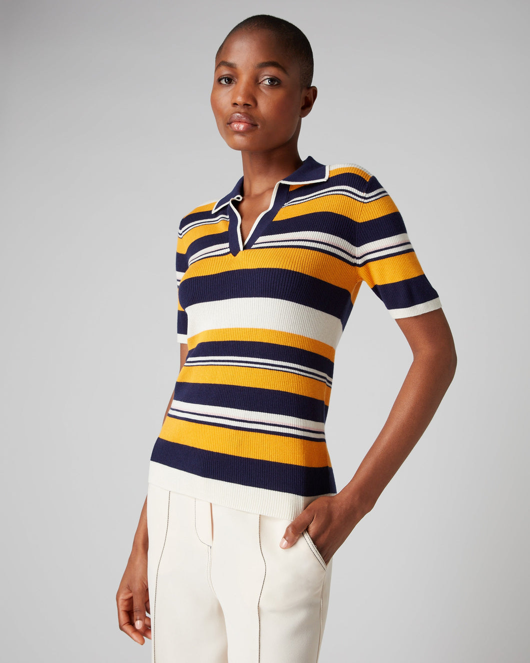 N.Peal Women's Stripe Short Sleeve T Shirt Multi