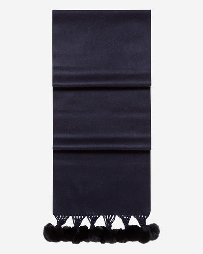 N.Peal Women's Fur Bobble Woven Cashmere Scarf Navy Blue
