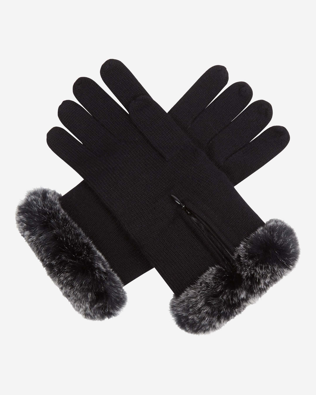 Fur And Cashmere Gloves Black + Black Tipped Fur