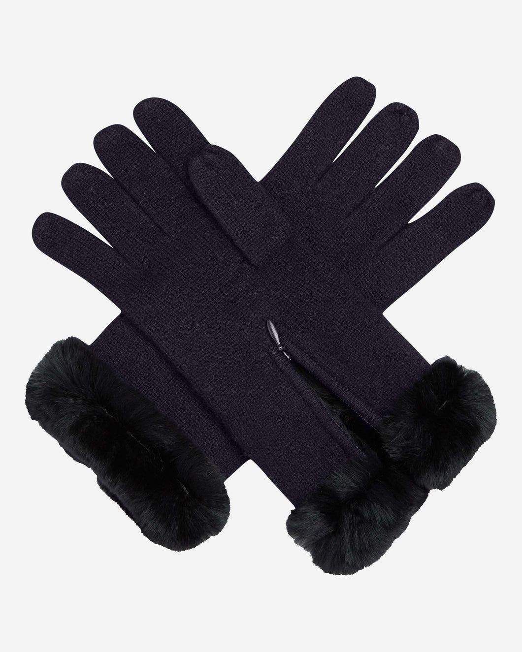 Fur And Cashmere Gloves Navy Blue + Navy Blue Fur