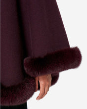 Load image into Gallery viewer, Fox Trim Knitted Cape Aubergine Purple + Aubergine Purple
