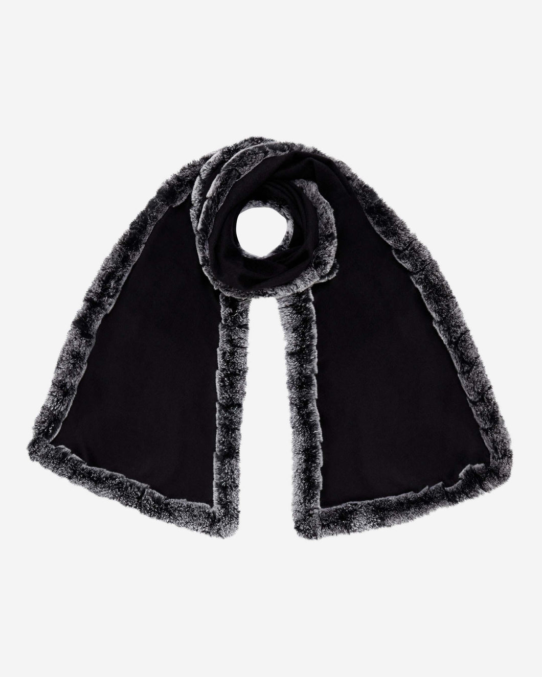 Cashmere Scarf With Fur Trim Black + Black Tipped Fur