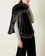 Load image into Gallery viewer, Cashmere Scarf With Fur Trim Black + Black Tipped Fur
