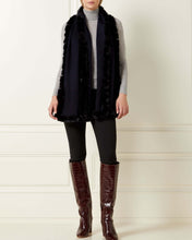 Load image into Gallery viewer, Women&#39;s Cashmere Scarf With Fur Trim Navy Blue
