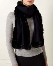Load image into Gallery viewer, Women&#39;s Cashmere Scarf With Fur Trim Navy Blue
