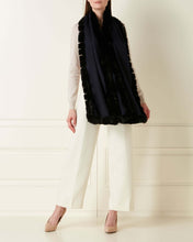 Load image into Gallery viewer, Women&#39;s Cashmere Scarf With Fur Trim Navy Blue
