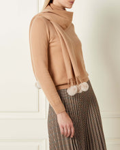 Load image into Gallery viewer, N.Peal Women&#39;s Fur Bobble Woven Cashmere Scarf Camel Brown + Sand Brown
