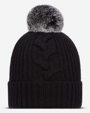 Load image into Gallery viewer, Fur Bobble Cable Hat Black + Black Tipped Fur
