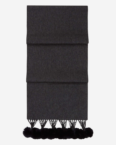 N.Peal Women's Fur Bobble Woven Cashmere Scarf Dark Charcoal Grey + Navy Blue