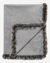 Load image into Gallery viewer, Fur Trim Woven Cashmere Shawl Flannel Grey + Charcoal Grey Tipped Fur
