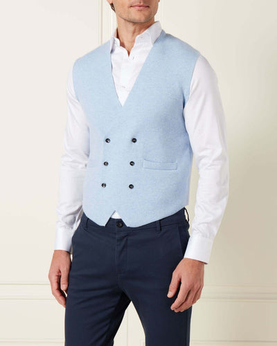 N.Peal Men's Double Breasted Cashmere Waistcoat Cornflower Blue