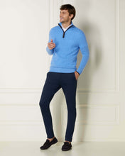 Load image into Gallery viewer, N.Peal Men&#39;s Cable Half Zip Cashmere Jumper Atlas Blue + Navy Blue
