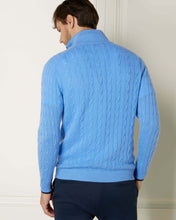 Load image into Gallery viewer, N.Peal Men&#39;s Cable Half Zip Cashmere Jumper Atlas Blue + Navy Blue
