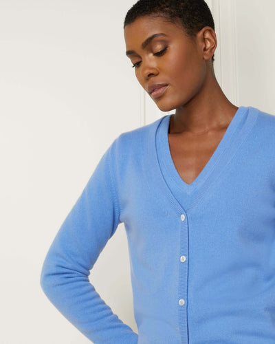 N.Peal Women's V Neck Cashmere Cardigan Atlas Blue